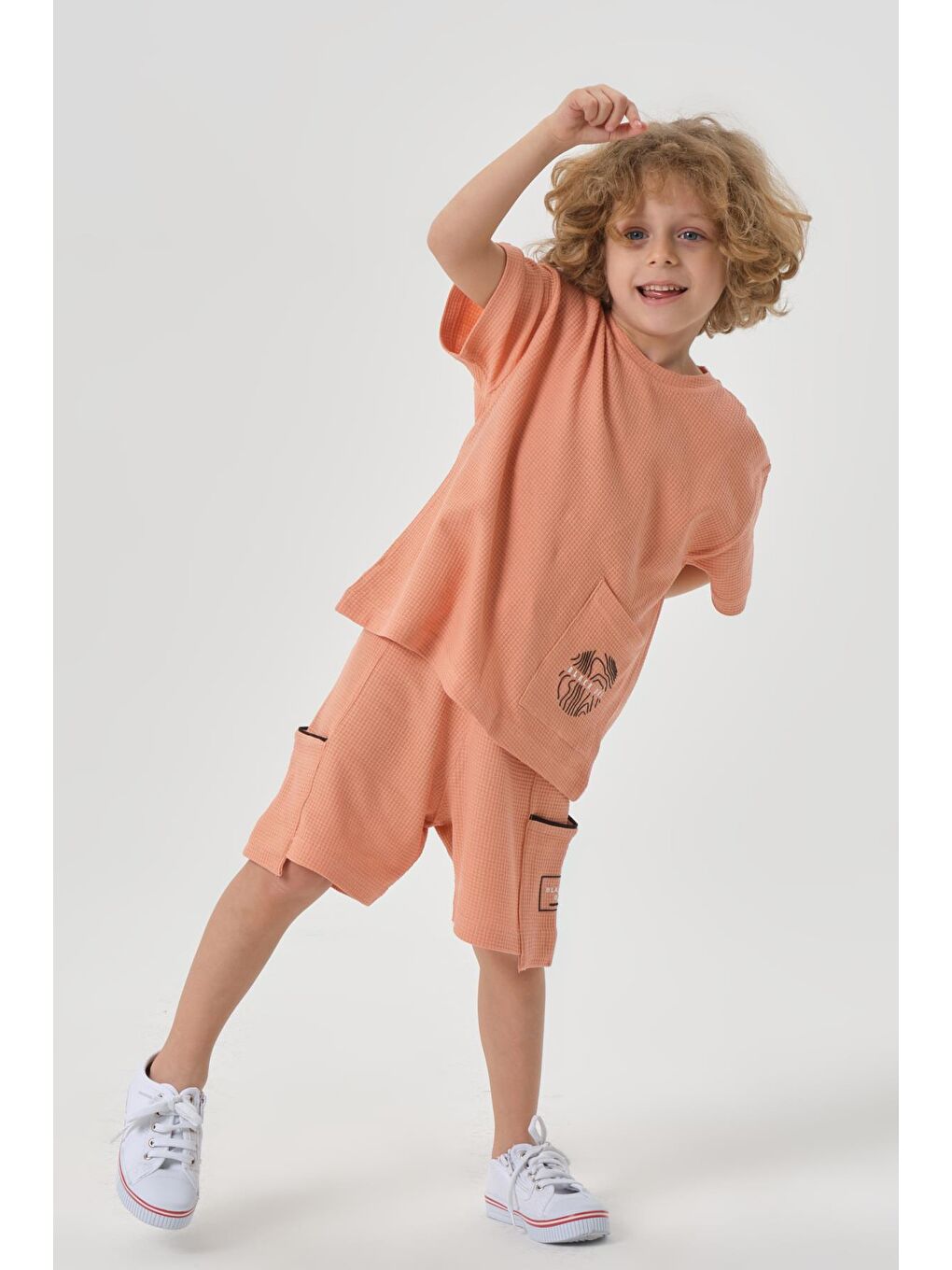 Gri Erkek Çocuk Penye Waffle Kumaş Alt Üst Takım-3