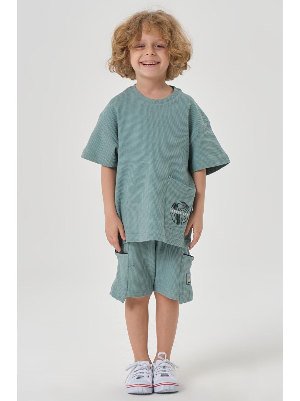 Yeşil Erkek Çocuk Penye Waffle Kumaş Alt Üst Takım