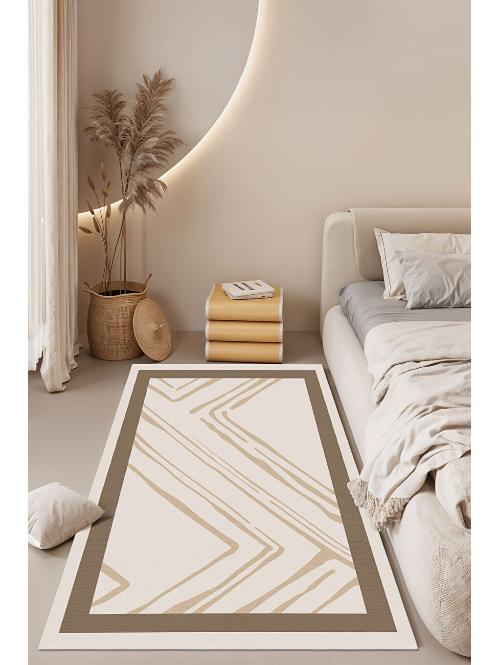 Bej Modern Dekoratif Yıkanabilir Kaymaz Taban Halı – İnce, Yumuşak Salon Halısı, Mutfak Halısı ve Yolluk-1