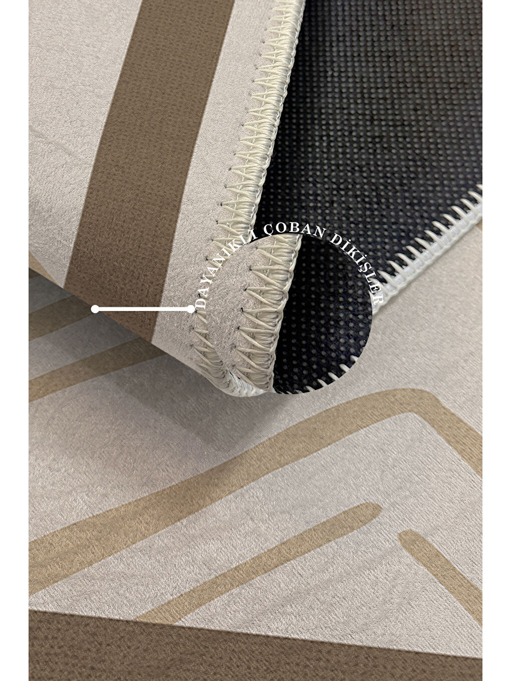 Bej Modern Dekoratif Yıkanabilir Kaymaz Taban Halı – İnce, Yumuşak Salon Halısı, Mutfak Halısı ve Yolluk-3