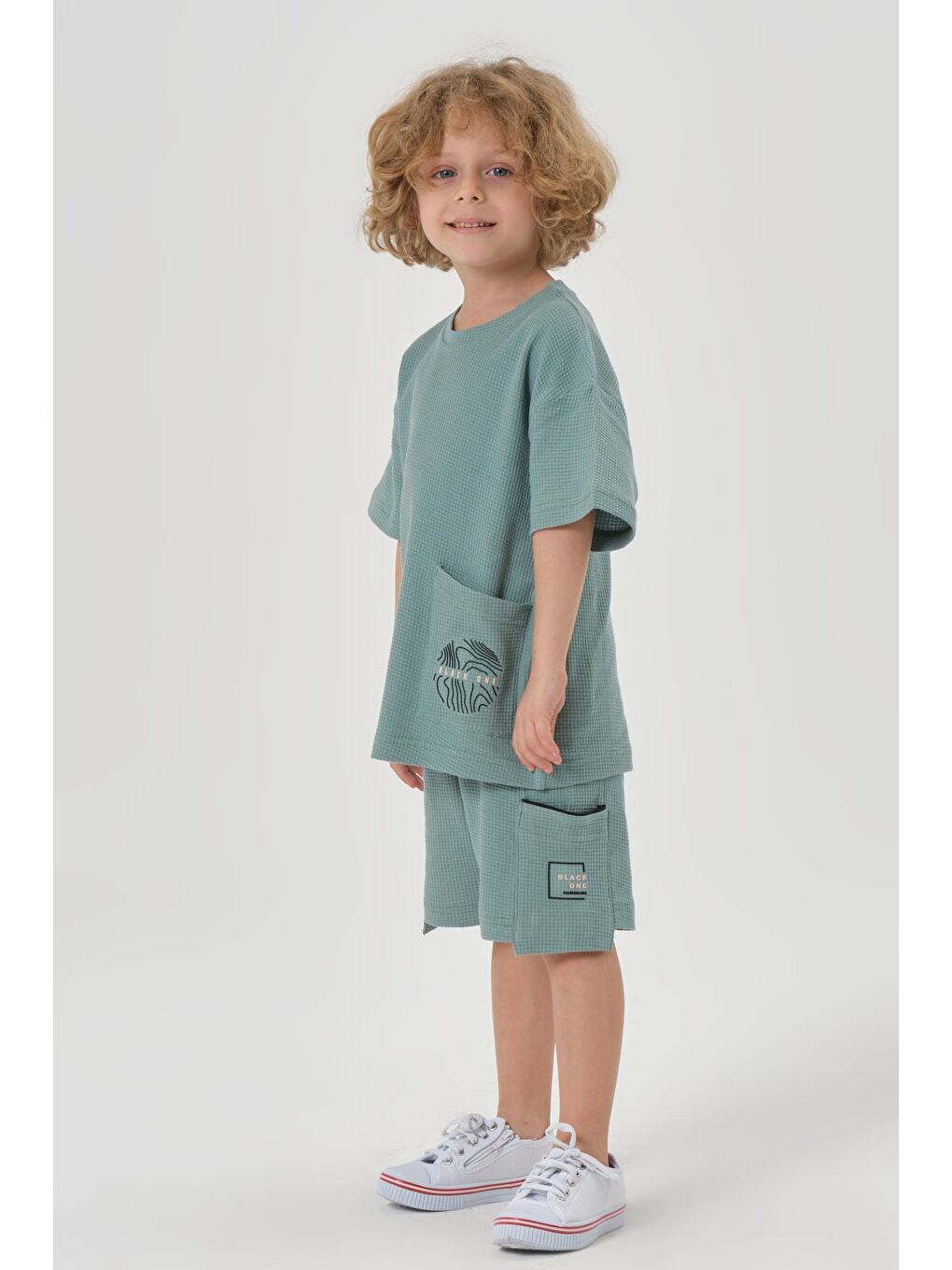 Yeşil Erkek Çocuk Penye Waffle Kumaş Alt Üst Takım-3
