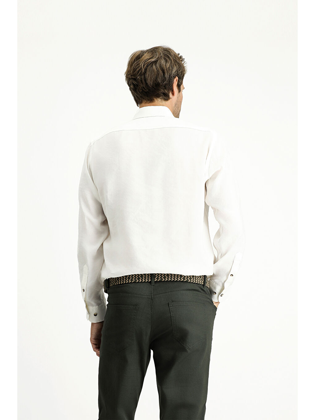 Ekru Uzun Kol Regular Fit Düğmeli Yaka Spor Gömlek-3