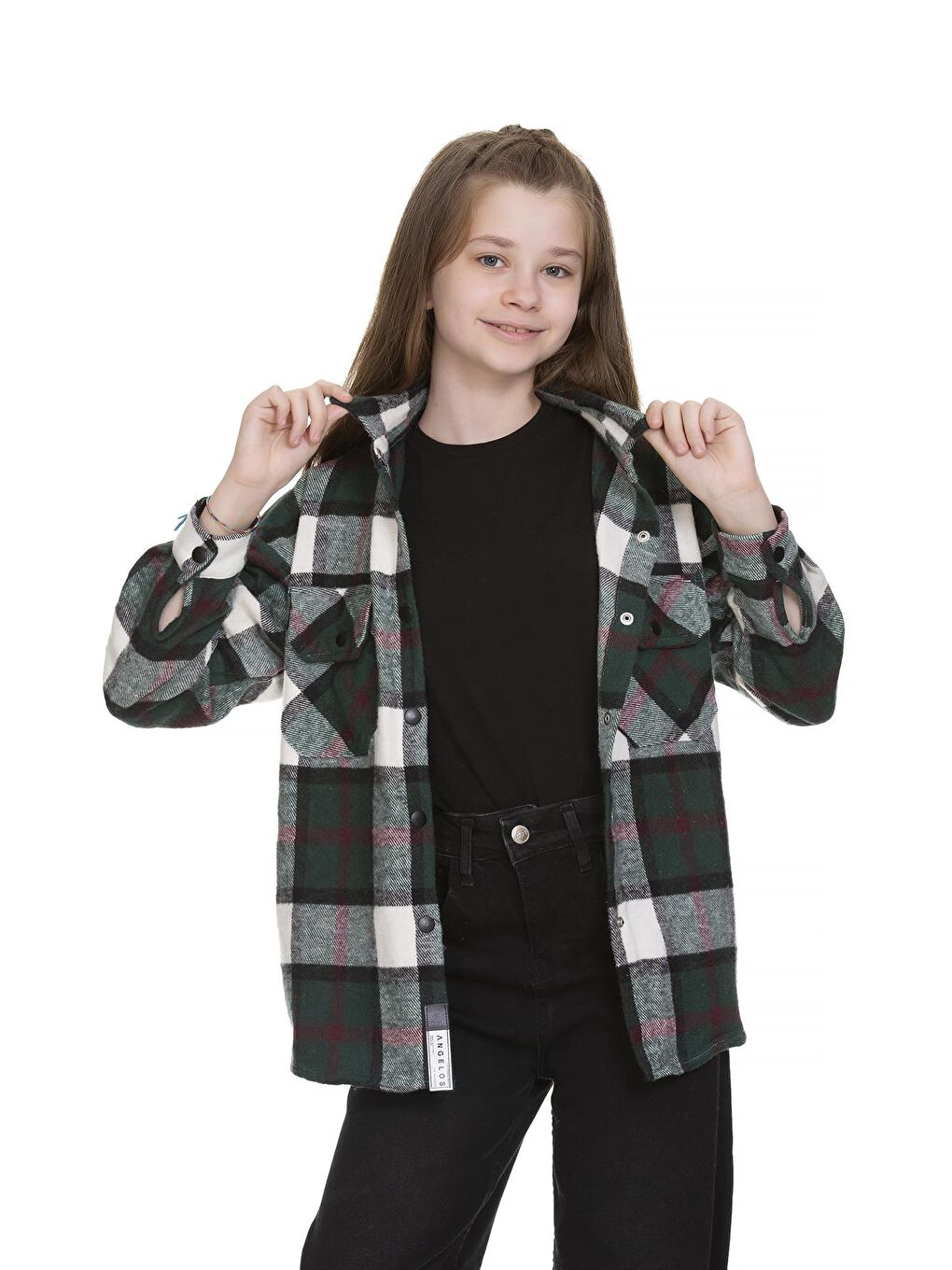 Yeşil Kız Çocuk Ekose Gömlek 9-14 Yaş Lx148