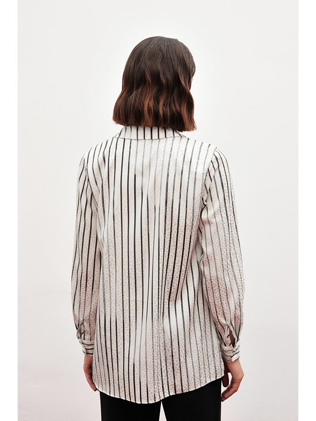 SATEEN Çizgili Klasik Gömlek - Siyah - 6