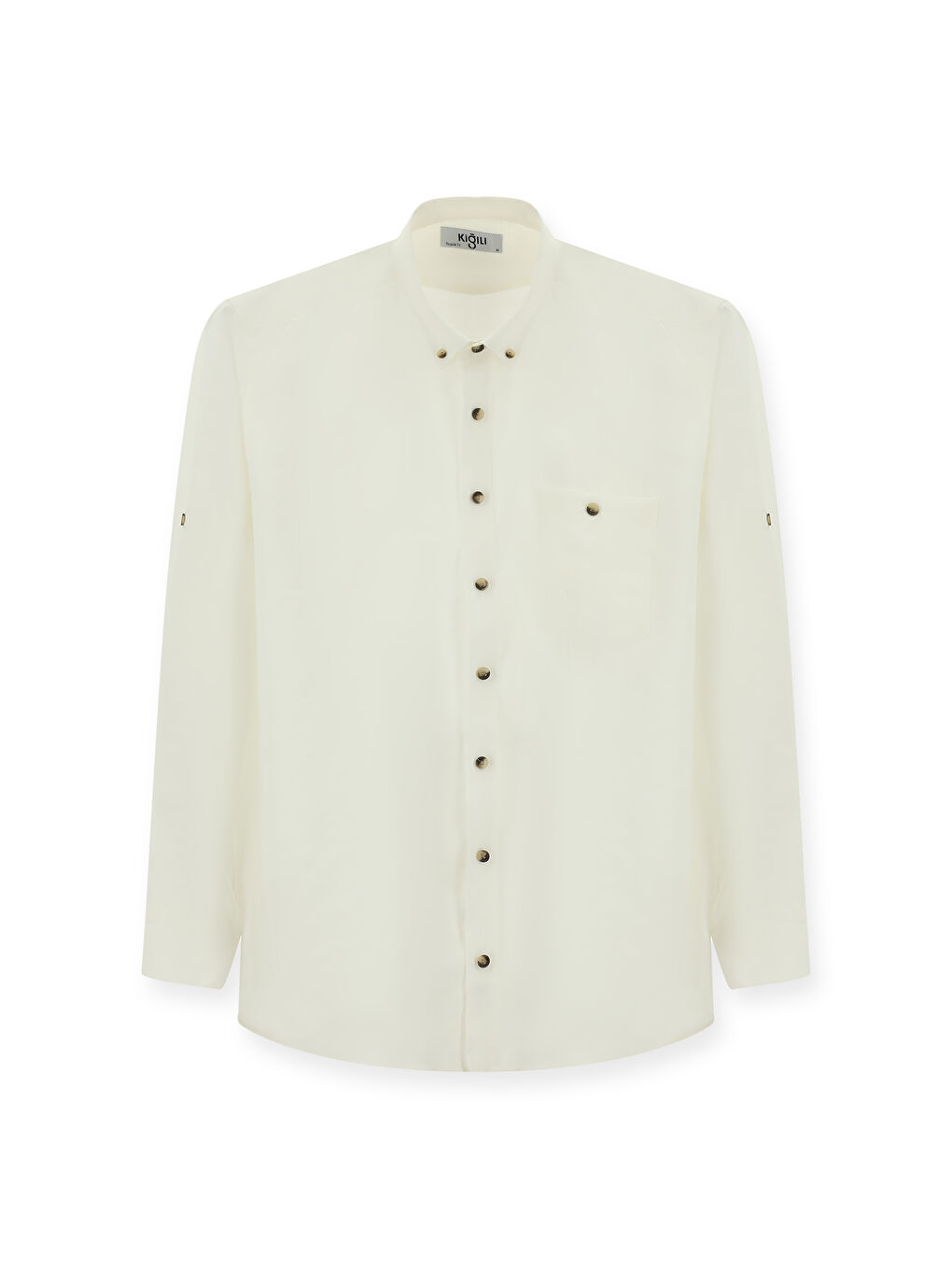 Ekru Uzun Kol Regular Fit Düğmeli Yaka Spor Gömlek-5