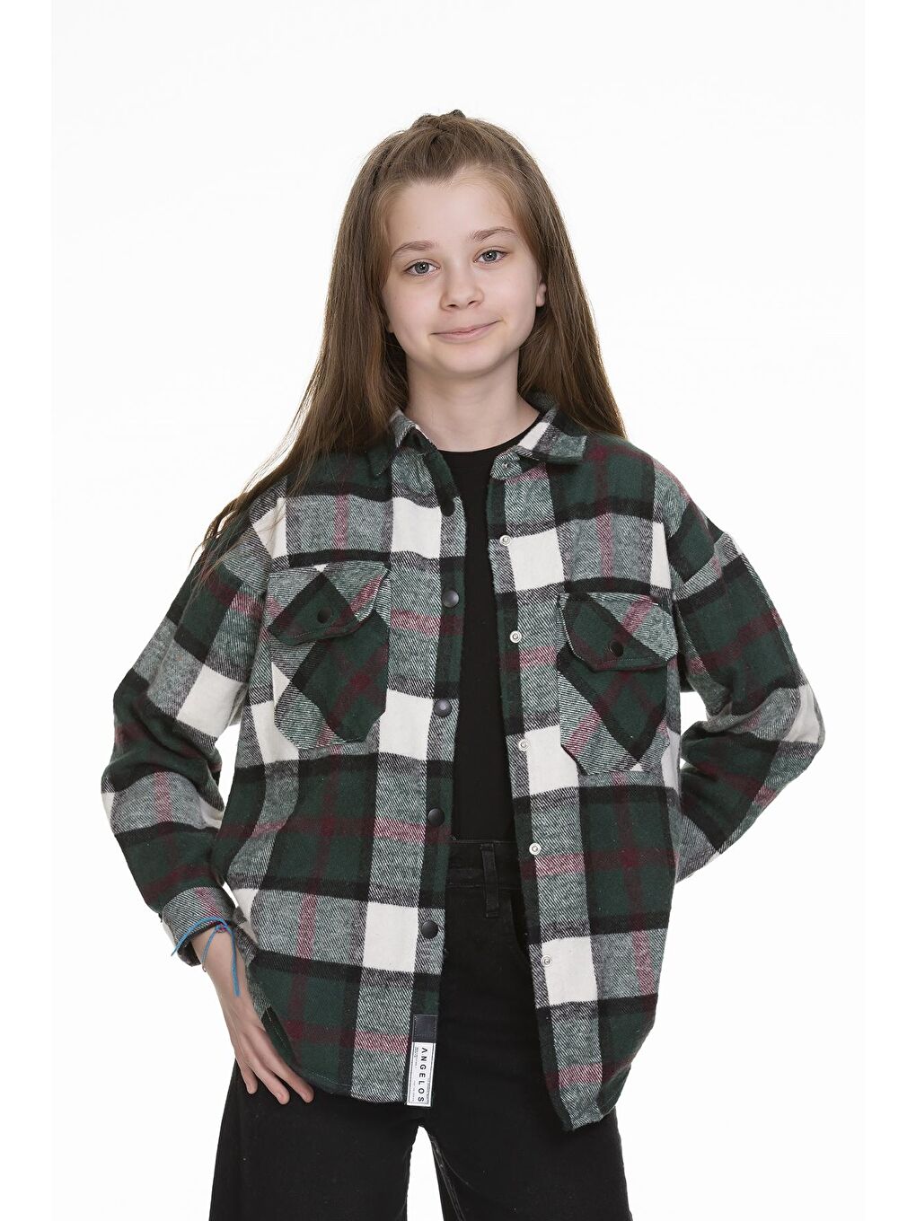 Yeşil Kız Çocuk Ekose Gömlek 9-14 Yaş Lx148-2