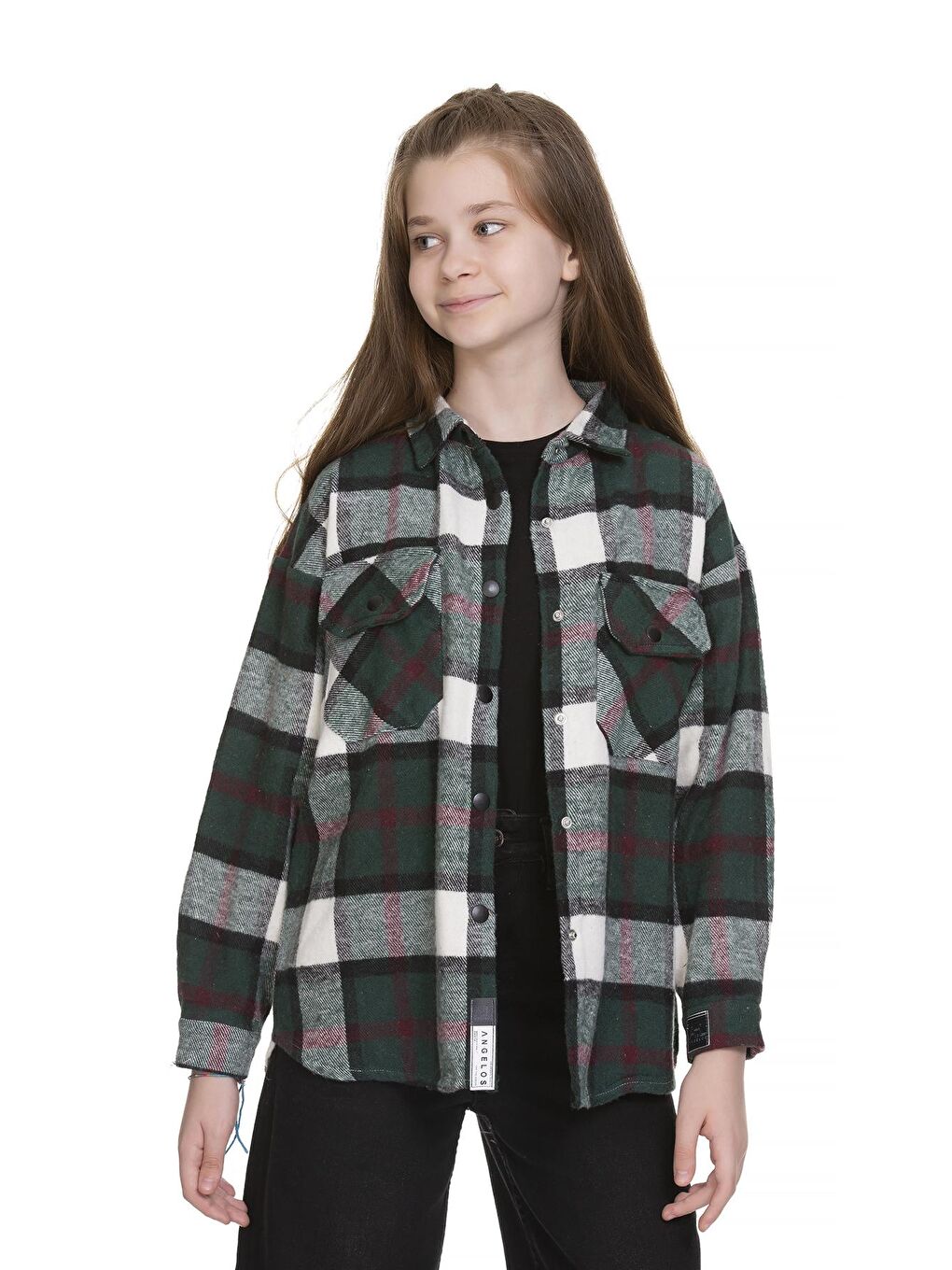 Yeşil Kız Çocuk Ekose Gömlek 9-14 Yaş Lx148-3