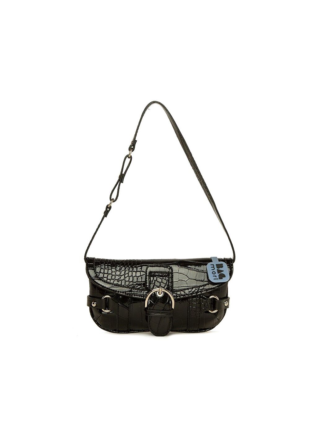 Siyah Kemerli Aksesuarlı Parlak Kroko Çanta