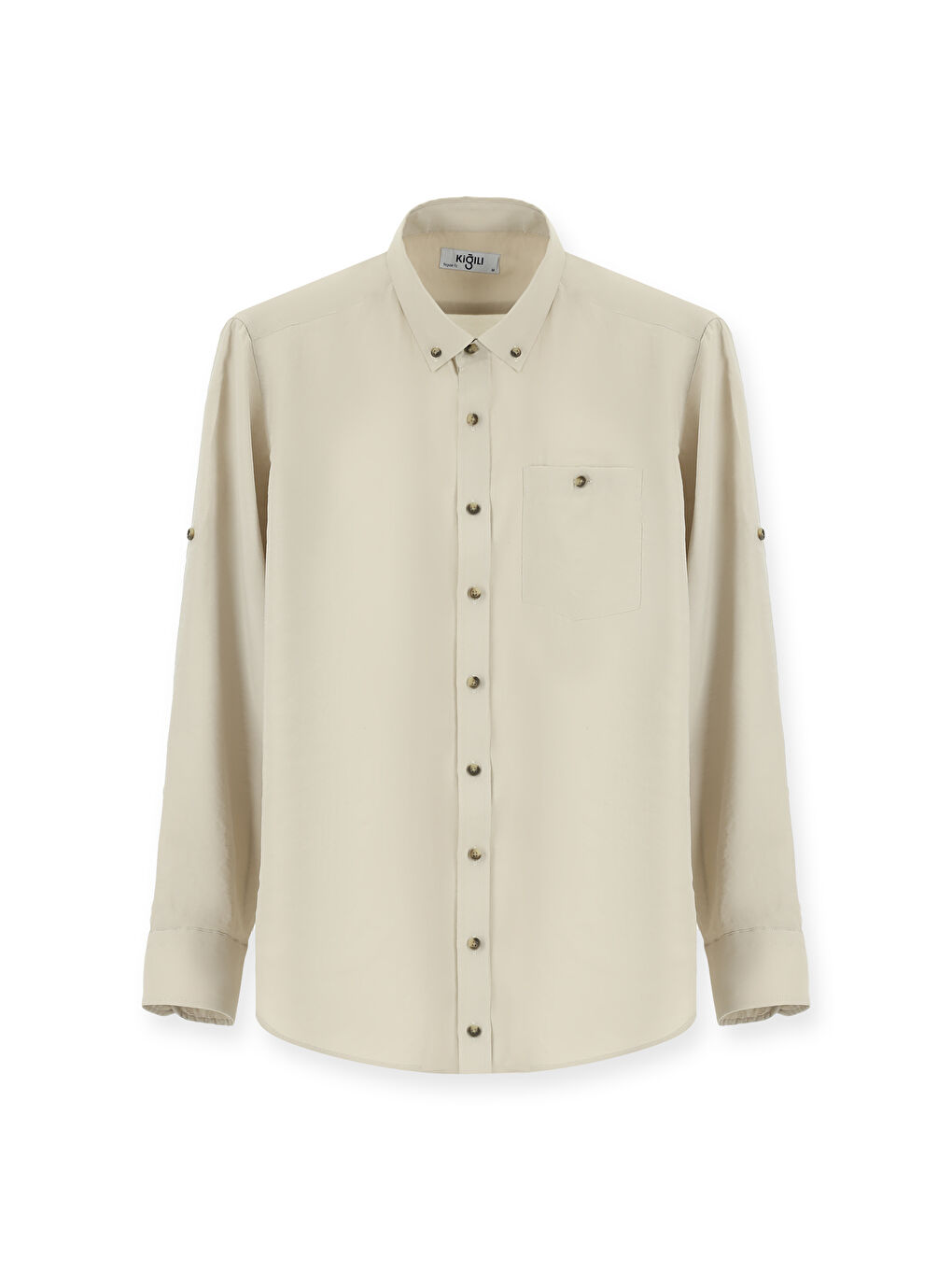 Bej Uzun Kol Regular Fit Düğmeli Yaka Spor Gömlek-4