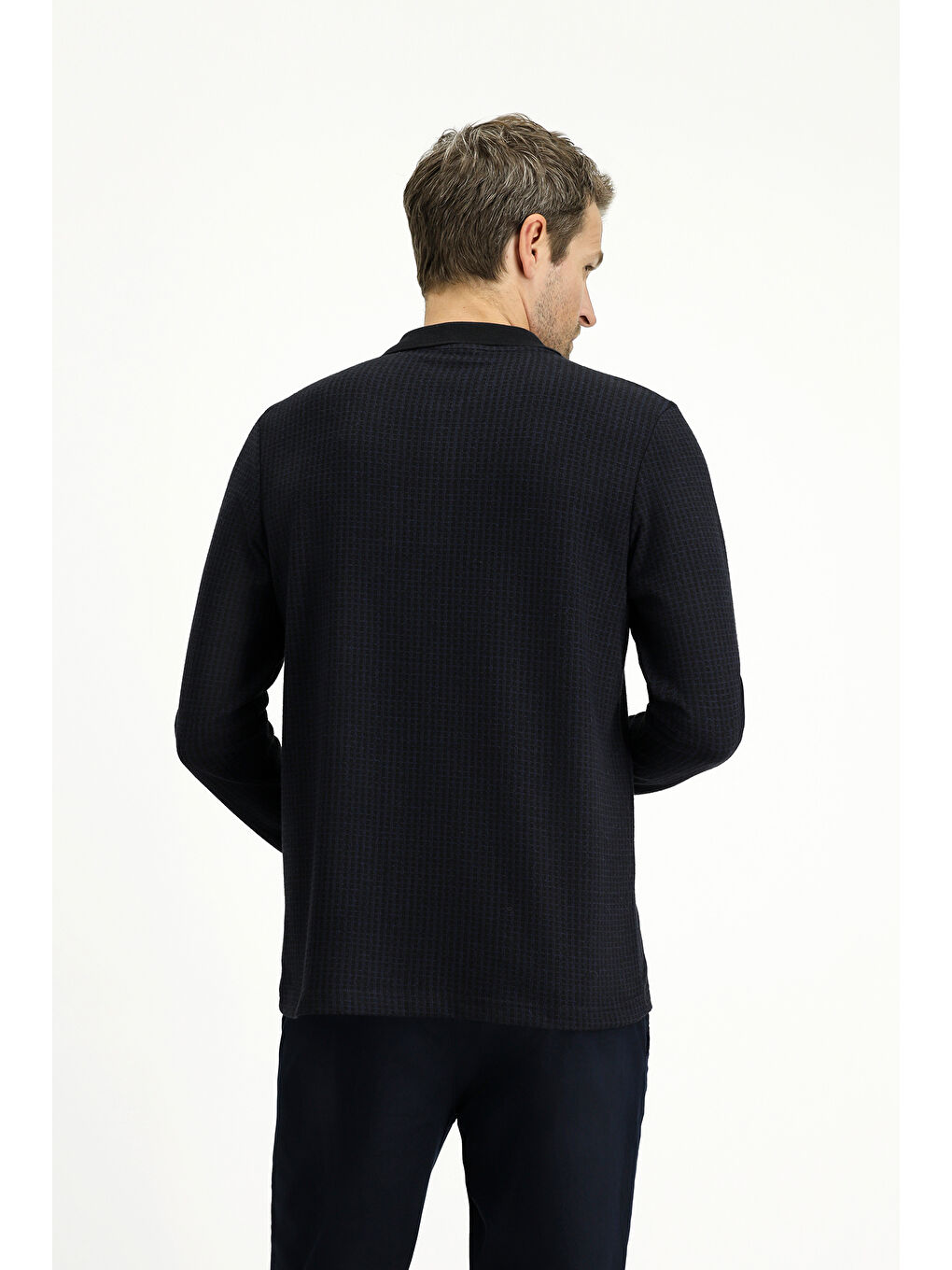 Lacivert Polo Yaka Regular Fit Desenli Sweatshirt-3