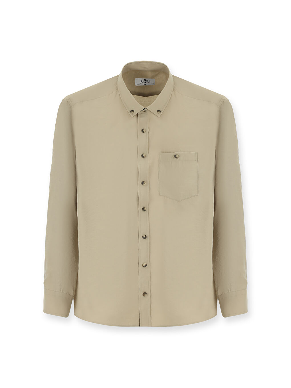 Bej Uzun Kol Regular Fit Düğmeli Yaka Spor Gömlek-4