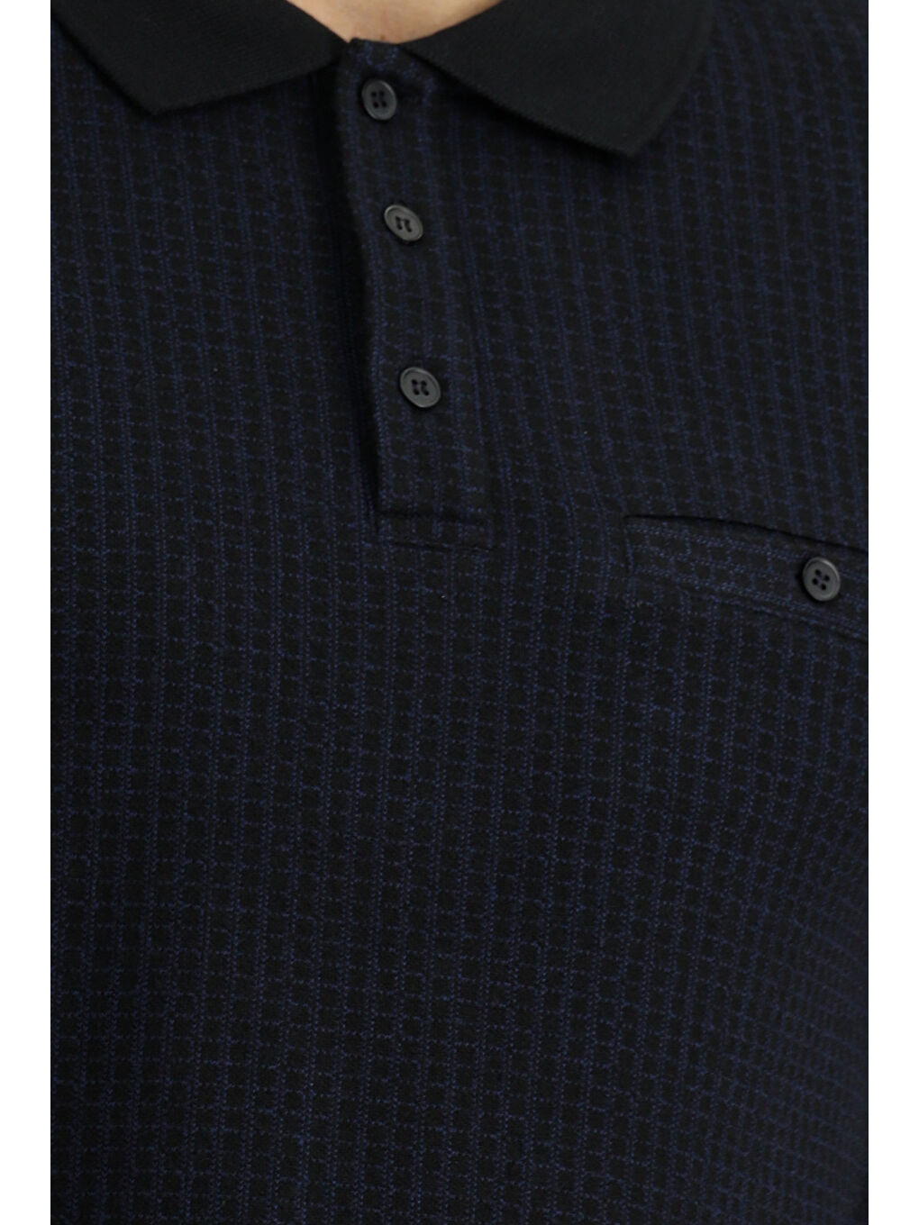 Lacivert Polo Yaka Regular Fit Desenli Sweatshirt-4