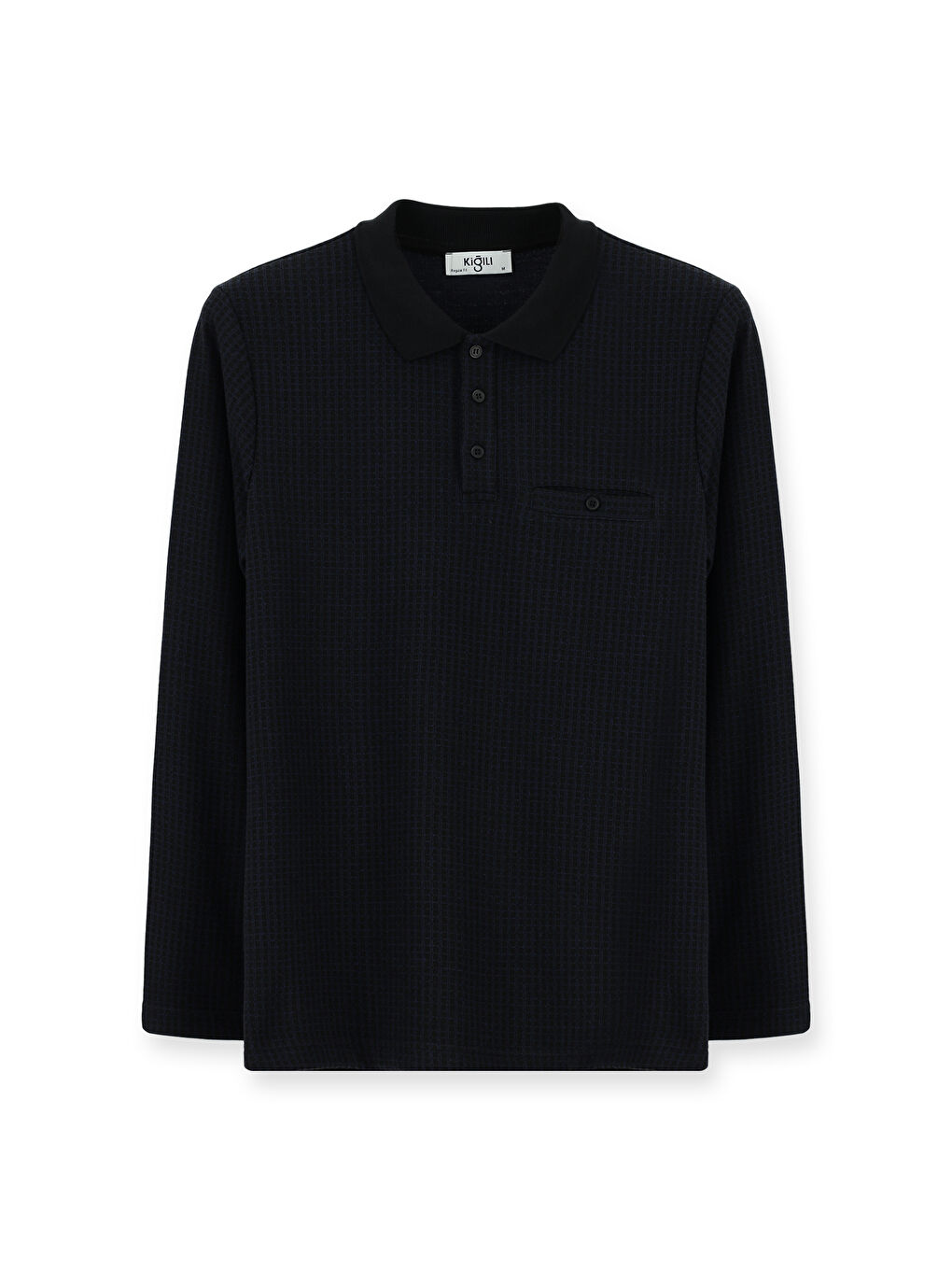 Lacivert Polo Yaka Regular Fit Desenli Sweatshirt-5