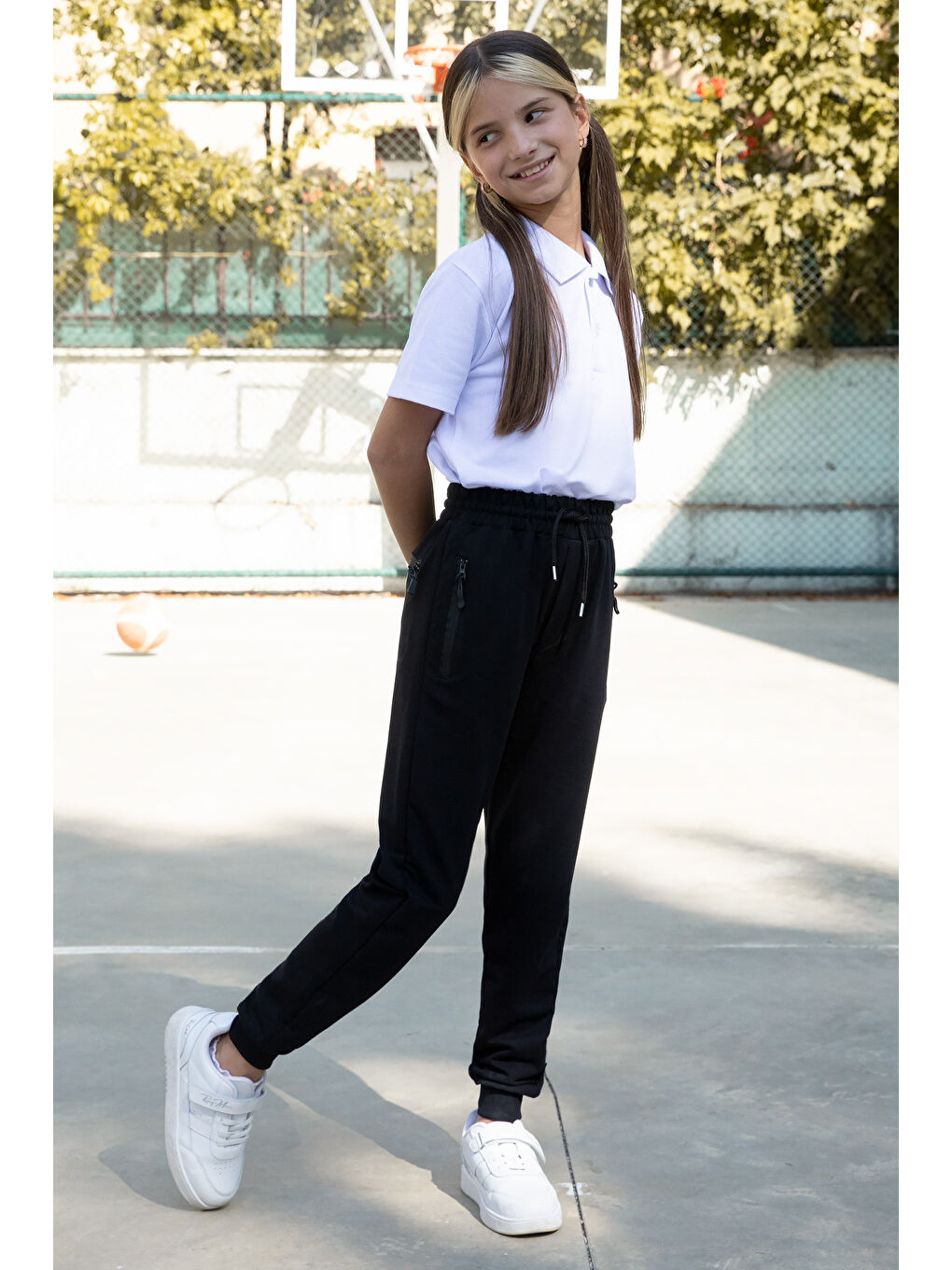 Koyu Lacivert Fermuar Cepli Kız Çocuk Okul Eşofman Altı 19197-1