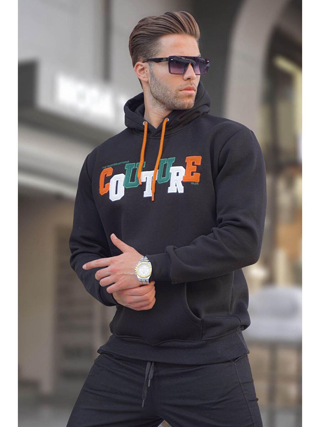 Madmext Siyah Kapüşonlu Nakışlı Sweatshirt 6029