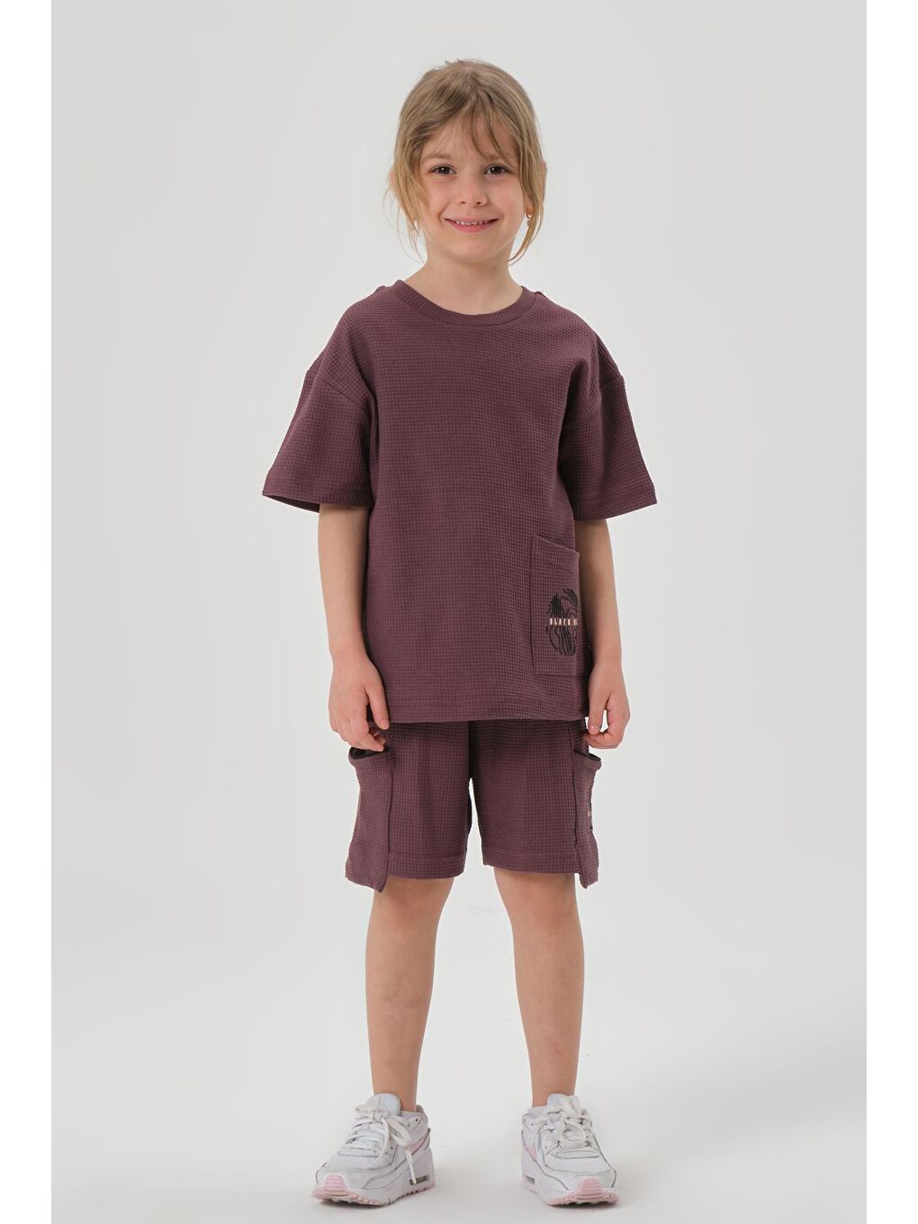 Mürdüm Kız Çocuk Waffle Kumaş Alt Üst Takım