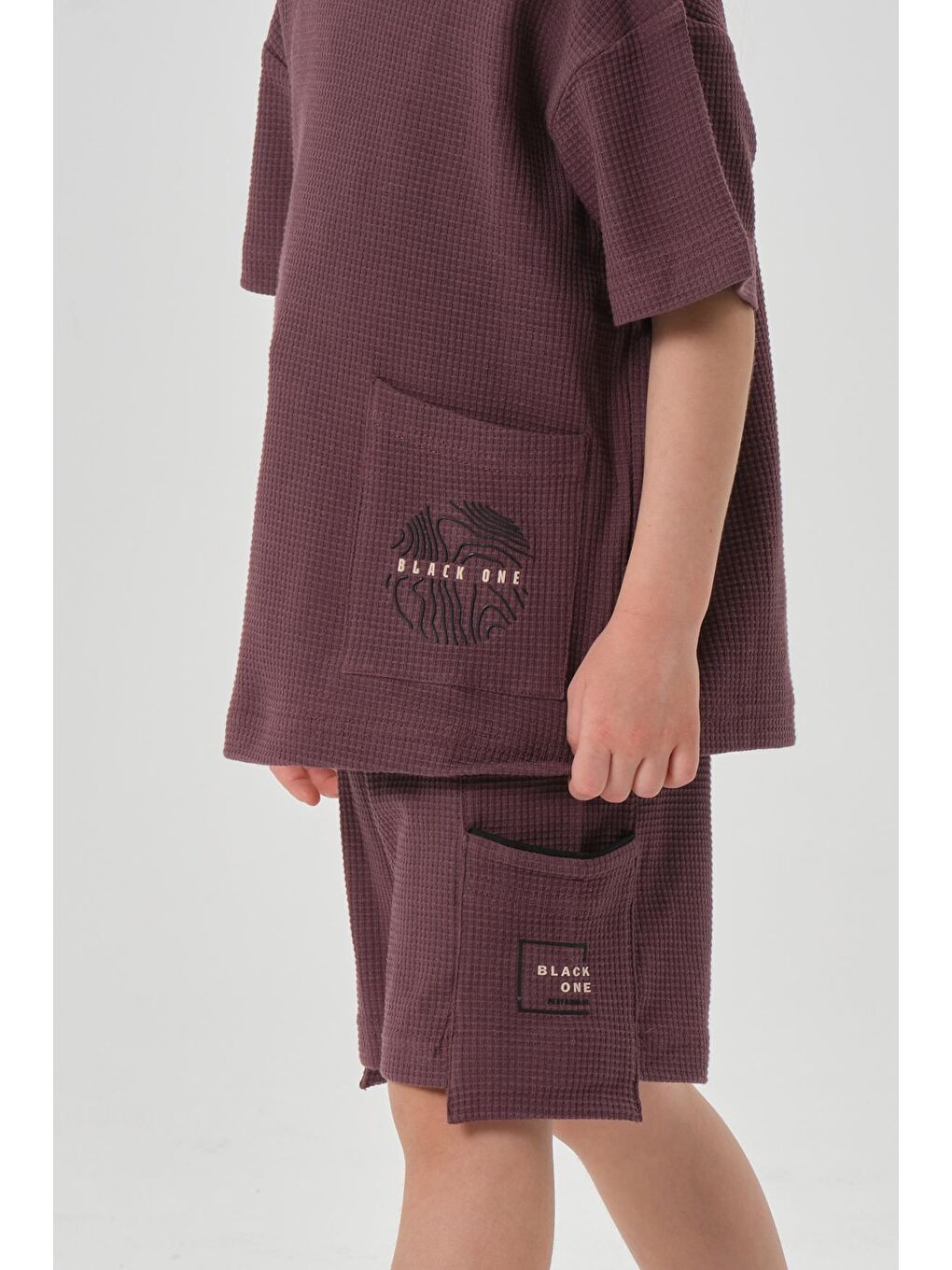 Mürdüm Kız Çocuk Waffle Kumaş Alt Üst Takım-2