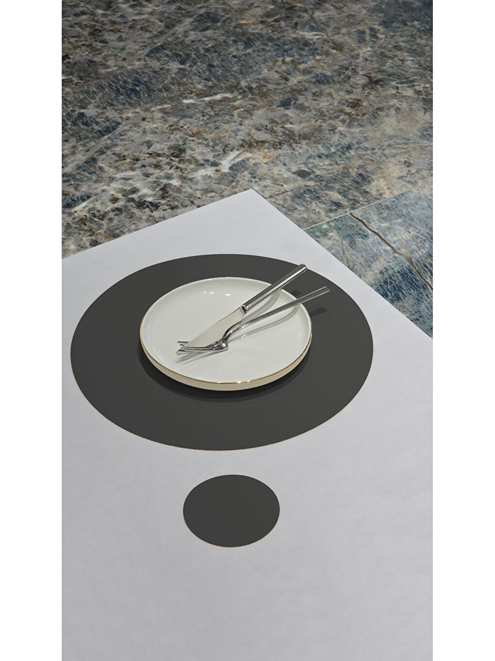 Antrasit Deri Amerikan Servis Supla Placemats Yuvarlak model ANTRASİT  2 Kişilik 4 Parça