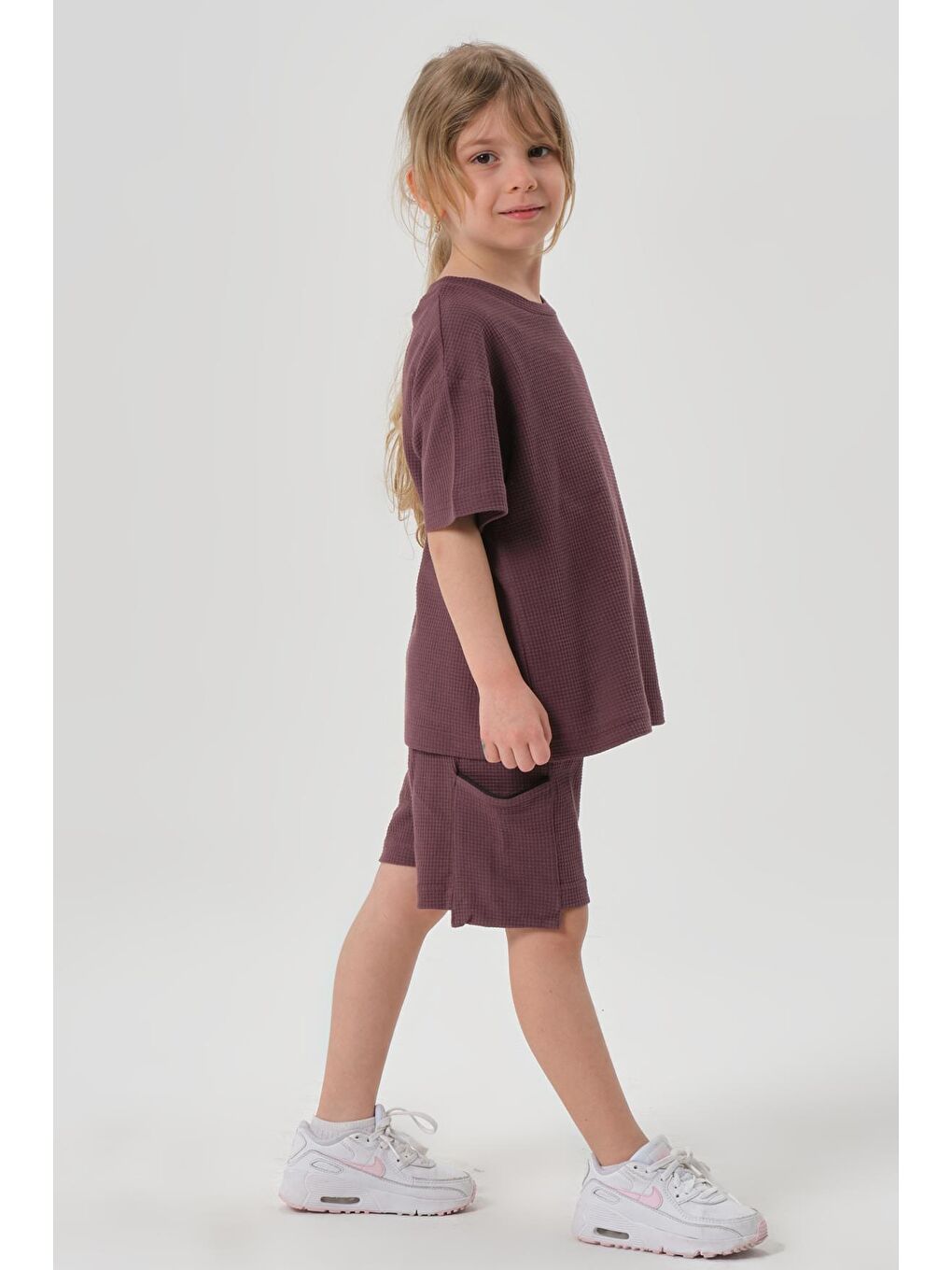 Mürdüm Kız Çocuk Waffle Kumaş Alt Üst Takım-3