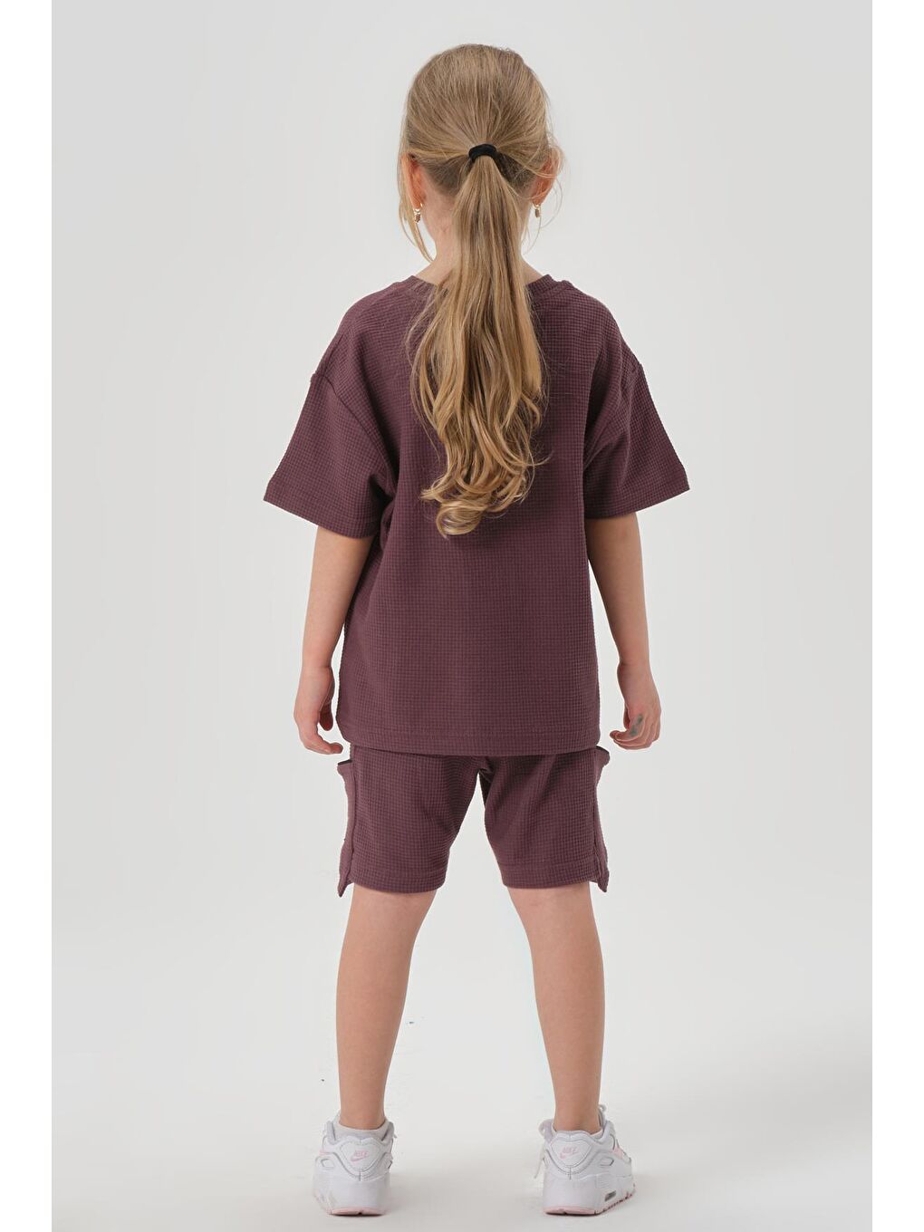 Mürdüm Kız Çocuk Waffle Kumaş Alt Üst Takım-4