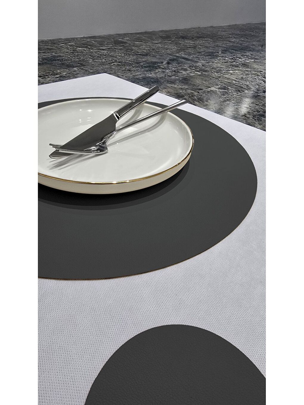 Antrasit Deri Amerikan Servis Supla Placemats Yuvarlak model ANTRASİT  2 Kişilik 4 Parça-1