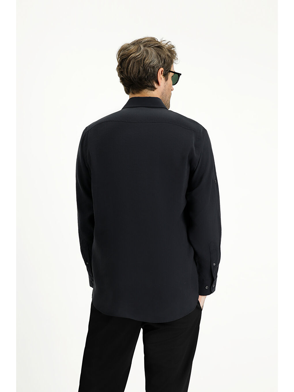 Siyah Uzun Kol Regular Fit Düğmeli Yaka Spor Gömlek-4