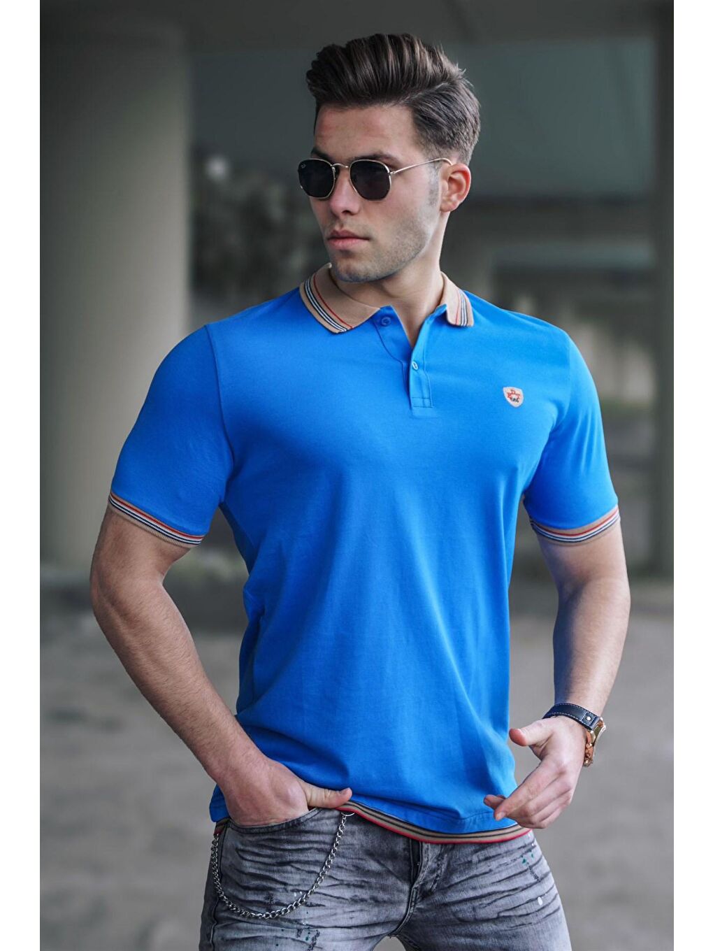 Mavi Saks Polo Yaka Erkek Tişört 5116