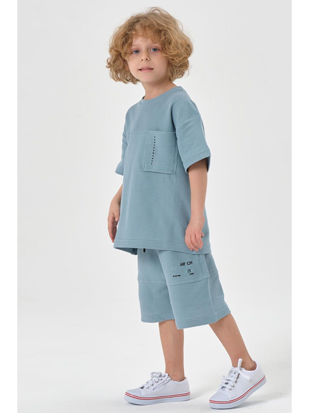 Mavi Erkek Çocuk Şort Bisiklet Yaka Üst Takım