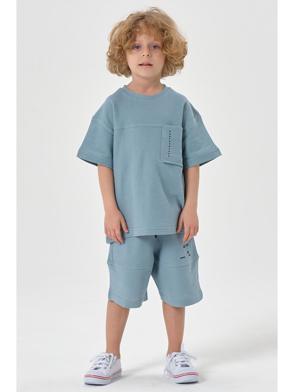 Mavi Erkek Çocuk Şort Bisiklet Yaka Üst Takım-1