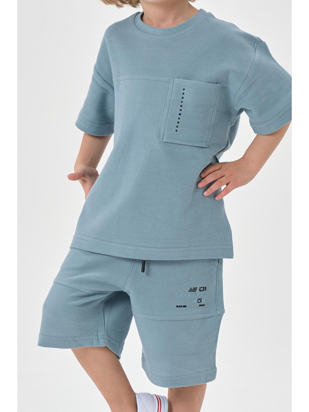 Mavi Erkek Çocuk Şort Bisiklet Yaka Üst Takım-2