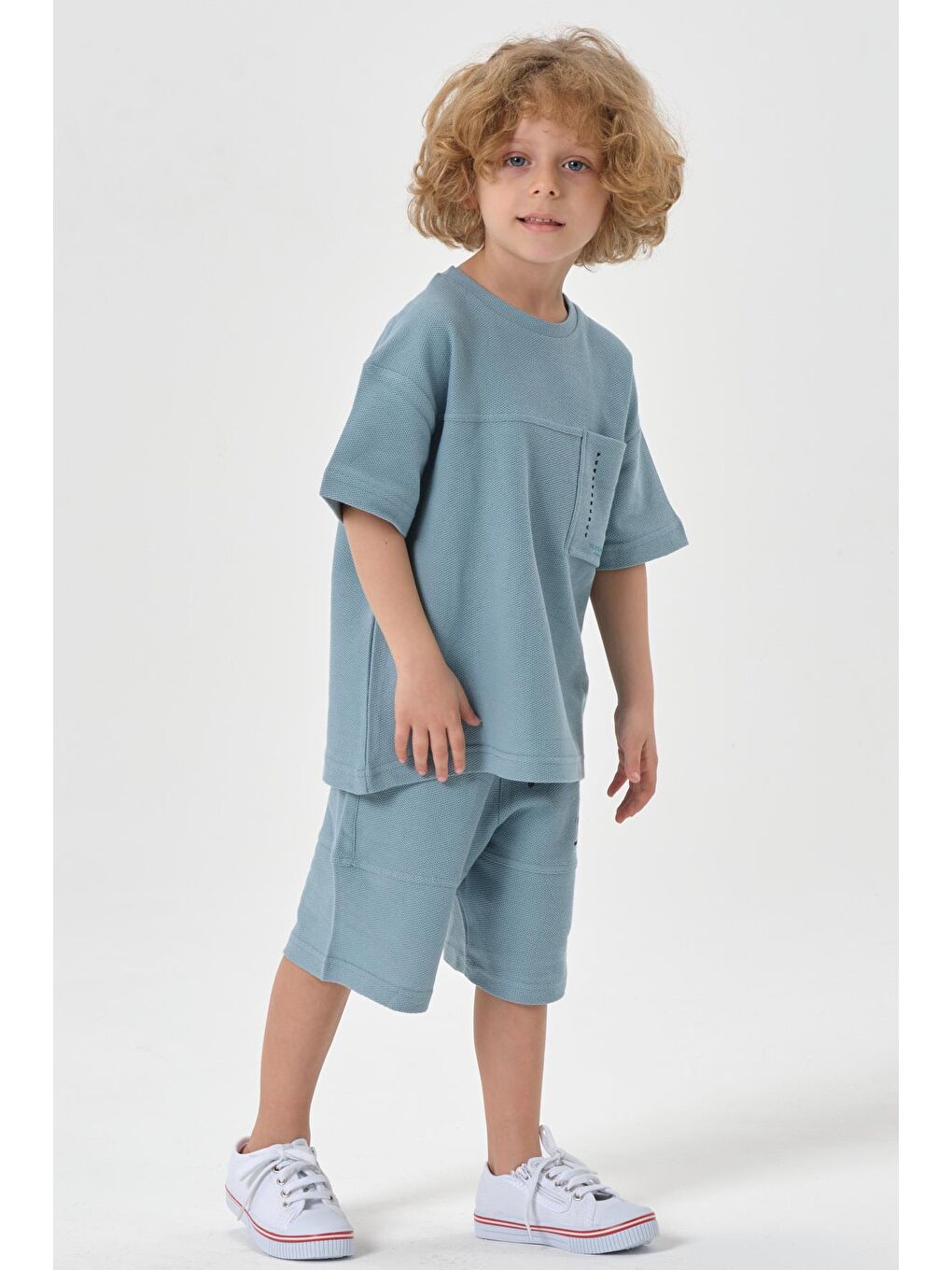 Mavi Erkek Çocuk Şort Bisiklet Yaka Üst Takım-3