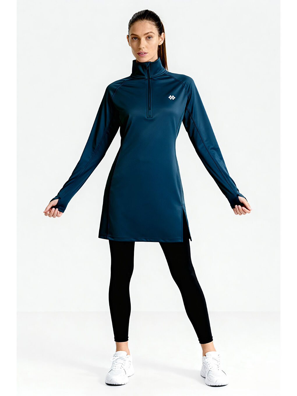 İndigo Yarım Fermuarlı Dik Yaka Standart Kalıp Kadın Sporcu Tunik - 97309-2