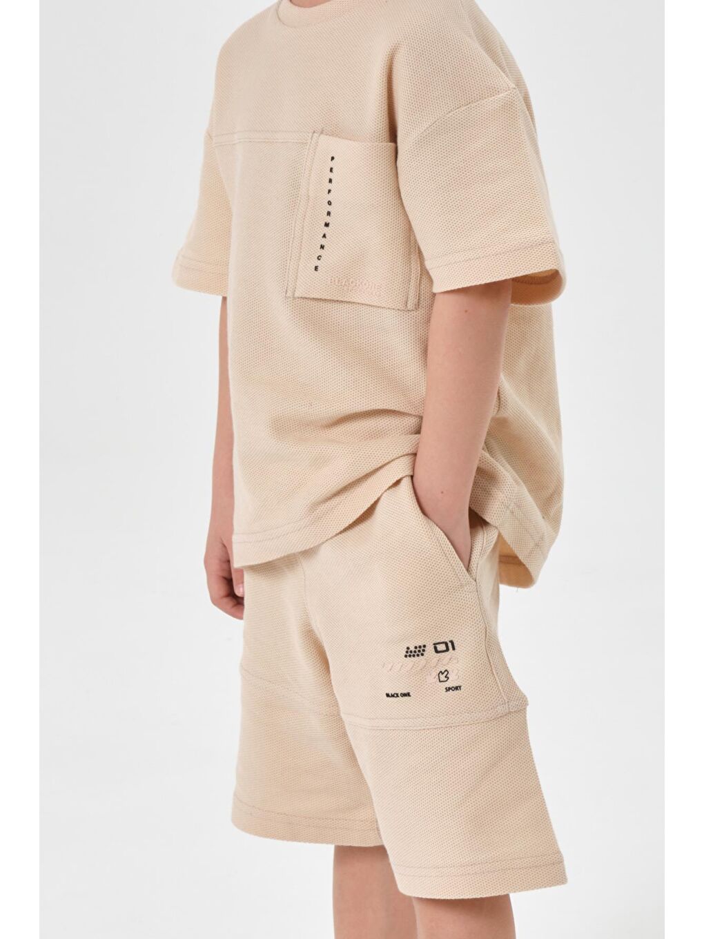 Bej Erkek Çocuk Şort Bisiklet Yaka Üst Takım-2