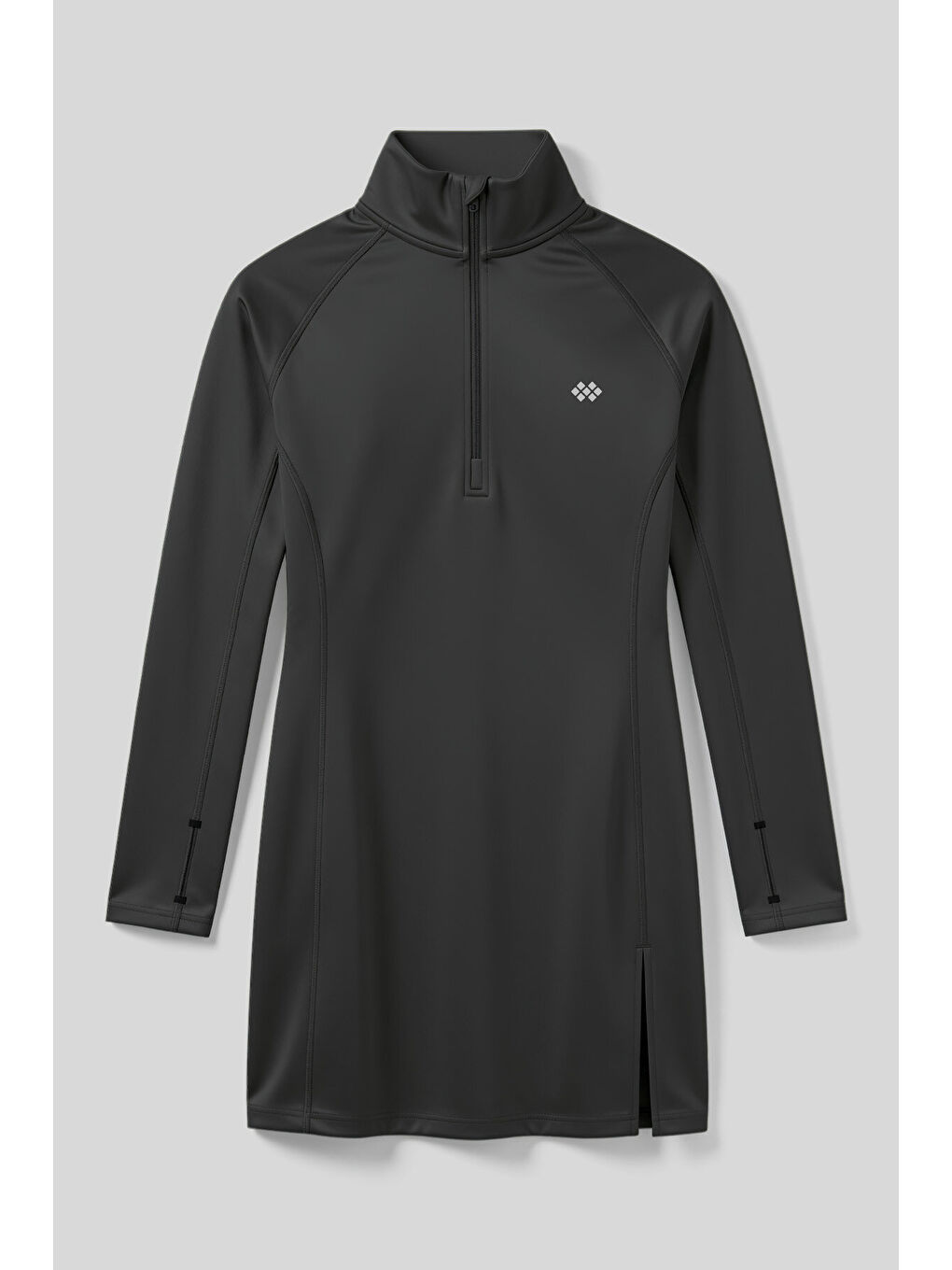 Antrasit Yarım Fermuarlı Dik Yaka Standart Kalıp Kadın Sporcu Tunik - 97309