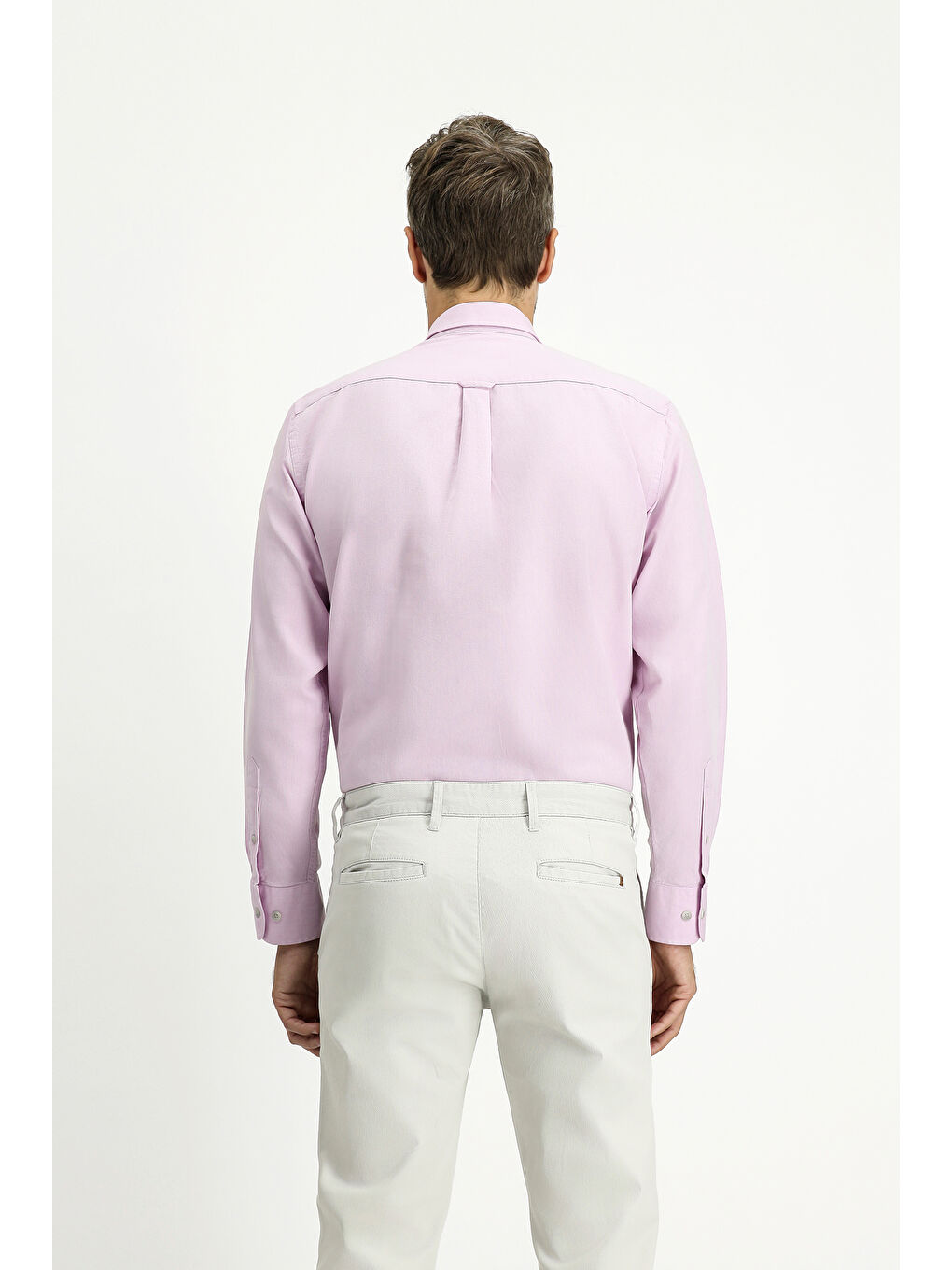 Pembe Uzun Kol Regular Fit Spor Pamuk Düğmeli Yaka Oxford %100 Pamuk Gömlek-3