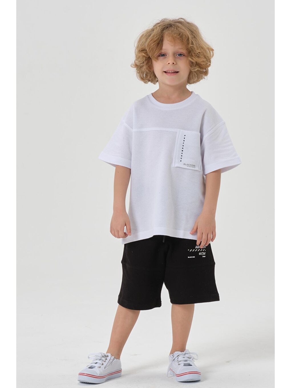 Beyaz Erkek Çocuk Şort Bisiklet Yaka Üst Takım-4