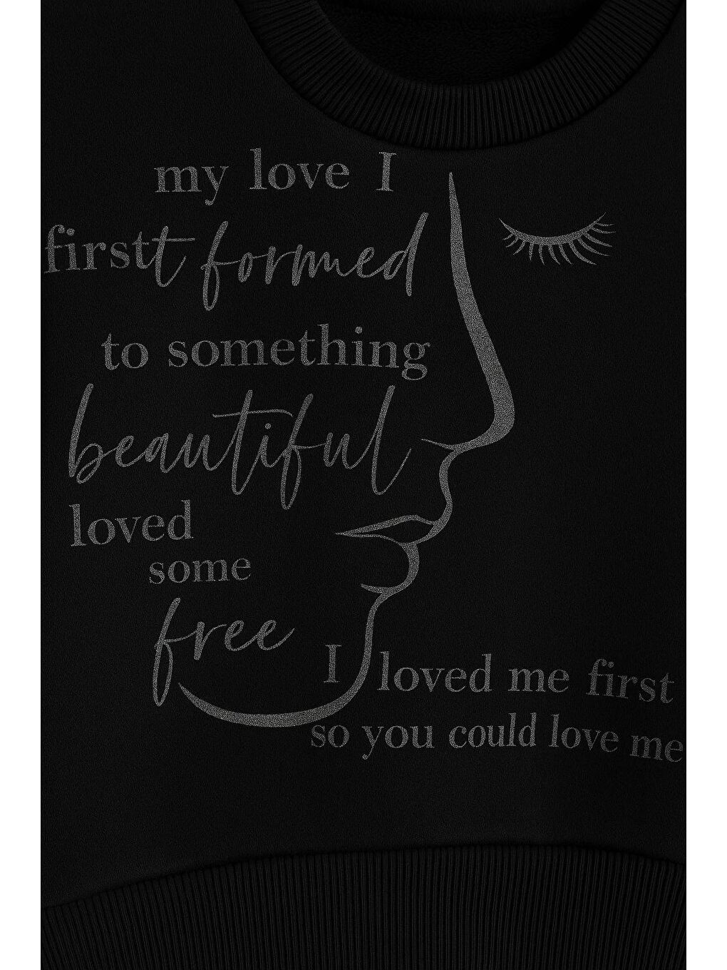 Siyah Kız Çocuk Yüz Baskılı Sweatshirt