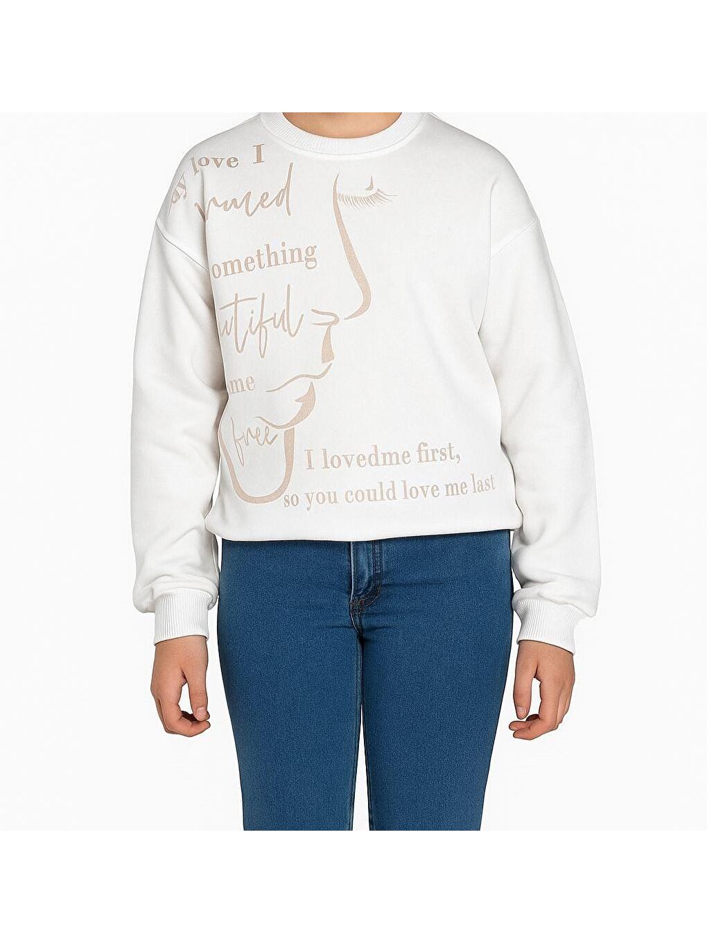 Siyah Kız Çocuk Yüz Baskılı Sweatshirt-1