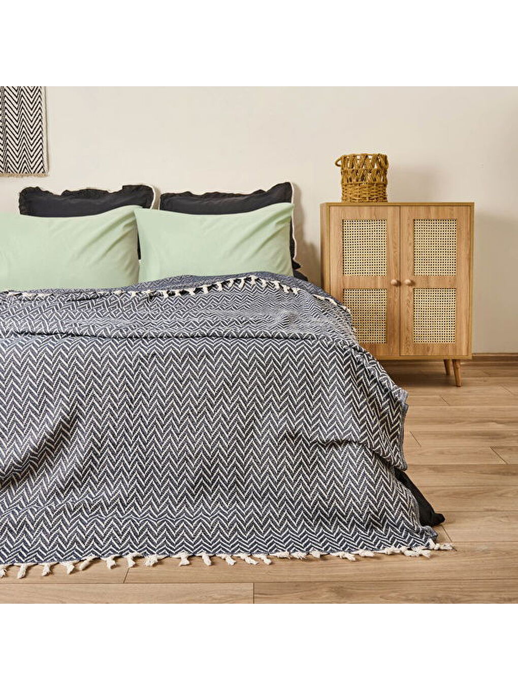 Soft Wicker Çift Kişilik Yatak Örtüsü - İndigo - 200x230 cm