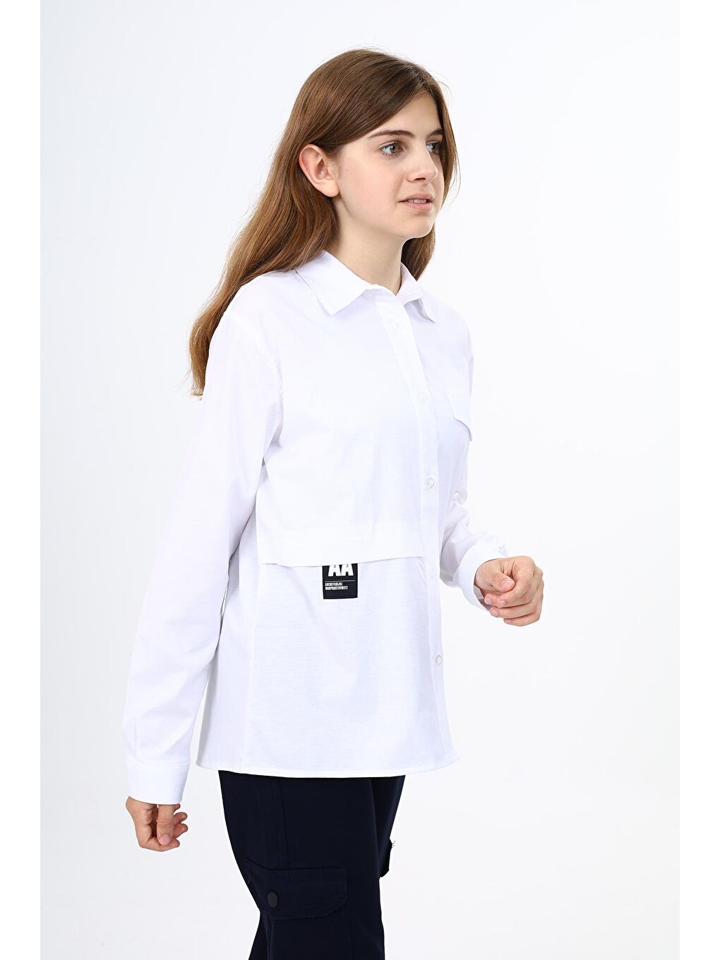 Beyaz Kız Çocuk Okul Tarz Elastanlı Gömlek 9-14 Yaş Lx259-1