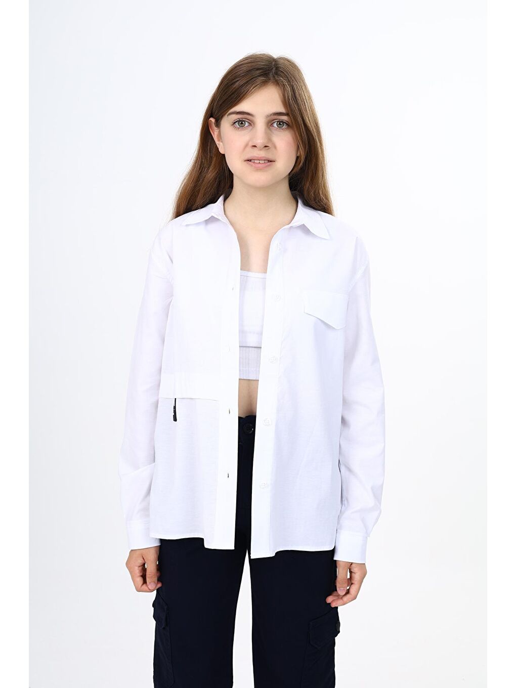 Beyaz Kız Çocuk Okul Tarz Elastanlı Gömlek 9-14 Yaş Lx259-2