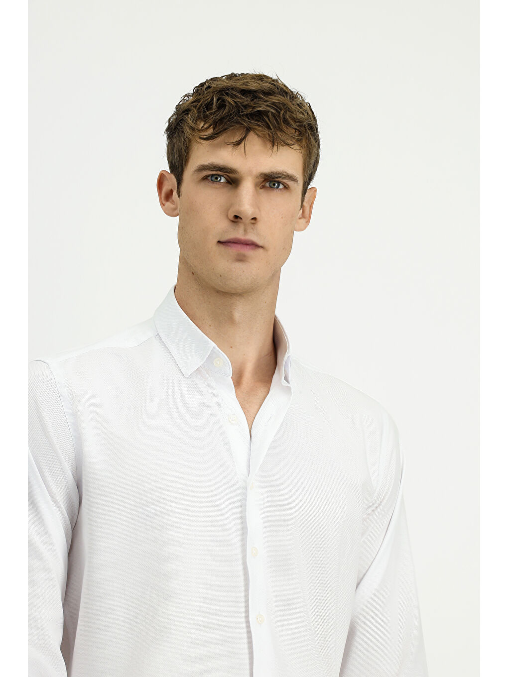 Beyaz Uzun Kol Regular Fit Desenli Pamuk Oxford %100 Pamuk Gömlek-2