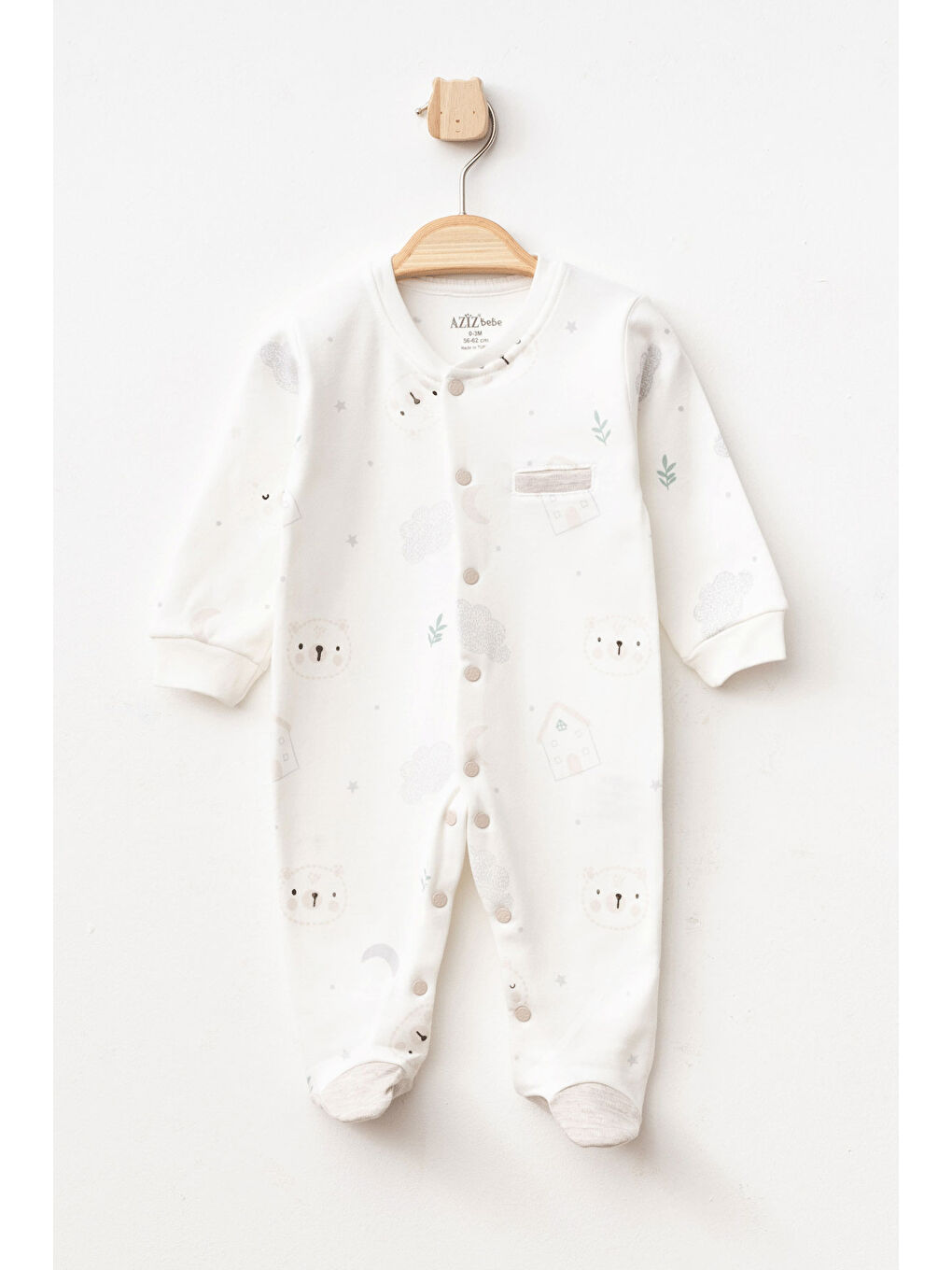 Bej Erkek Bebek Çıtçıtlı Desenli Patikli Tulum 0 Ay - 6 Ay