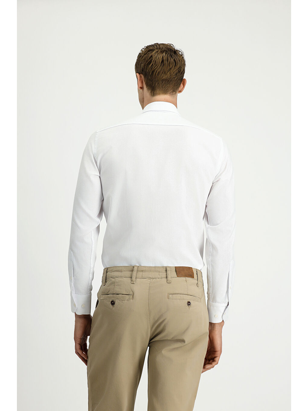 Beyaz Uzun Kol Regular Fit Desenli Pamuk Oxford %100 Pamuk Gömlek-4