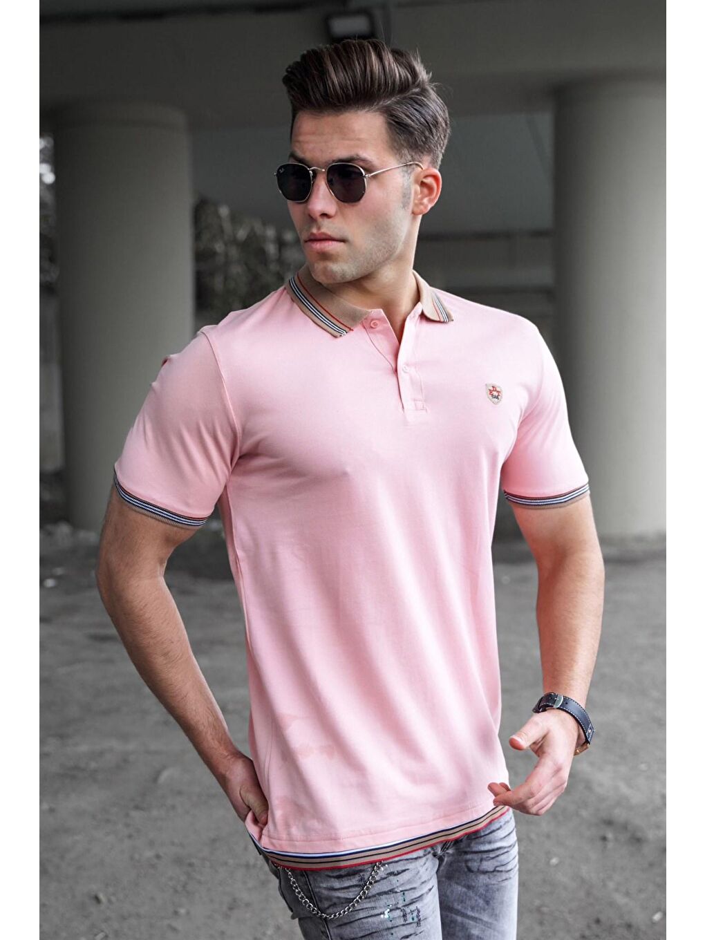 Pembe Polo Yaka Erkek Tişört 5116