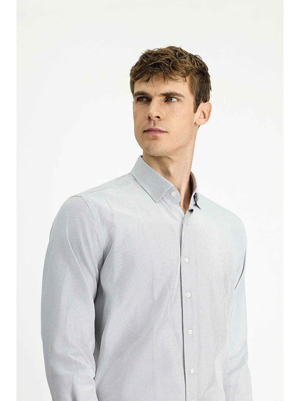 Gri Uzun Kol Regular Fit Desenli Pamuk Oxford %100 Pamuk Gömlek-2