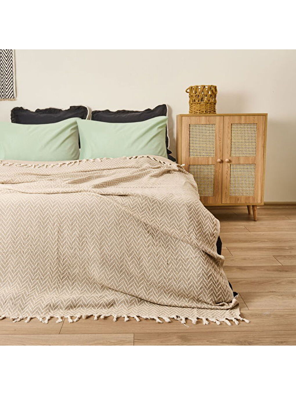 Soft Wicker Çift Kişilik Yatak Örtüsü - Bej - 200x230 cm