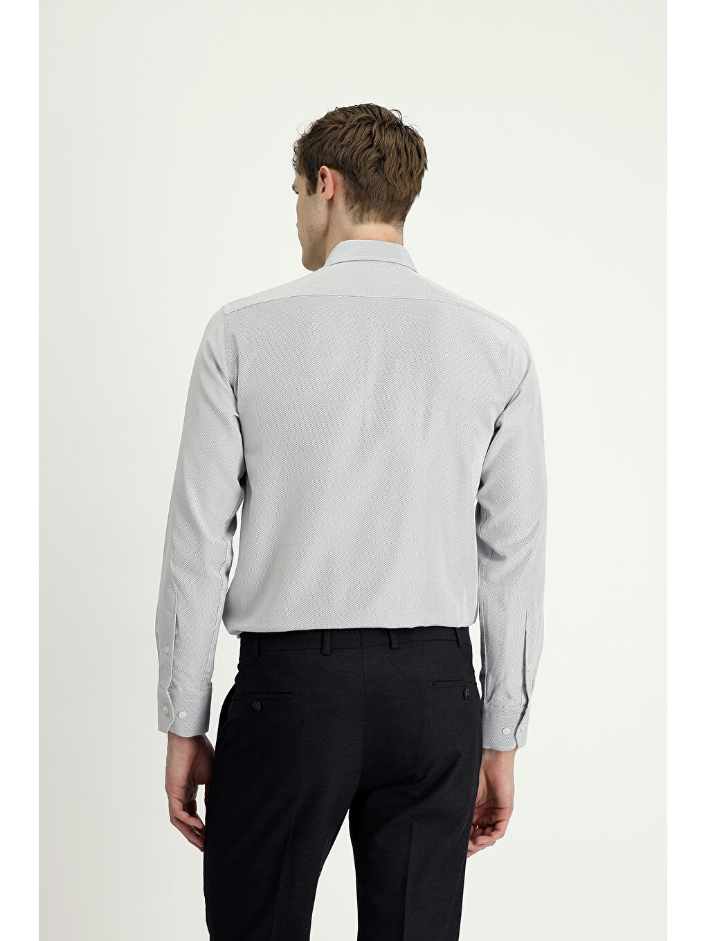 Gri Uzun Kol Regular Fit Desenli Pamuk Oxford %100 Pamuk Gömlek-4