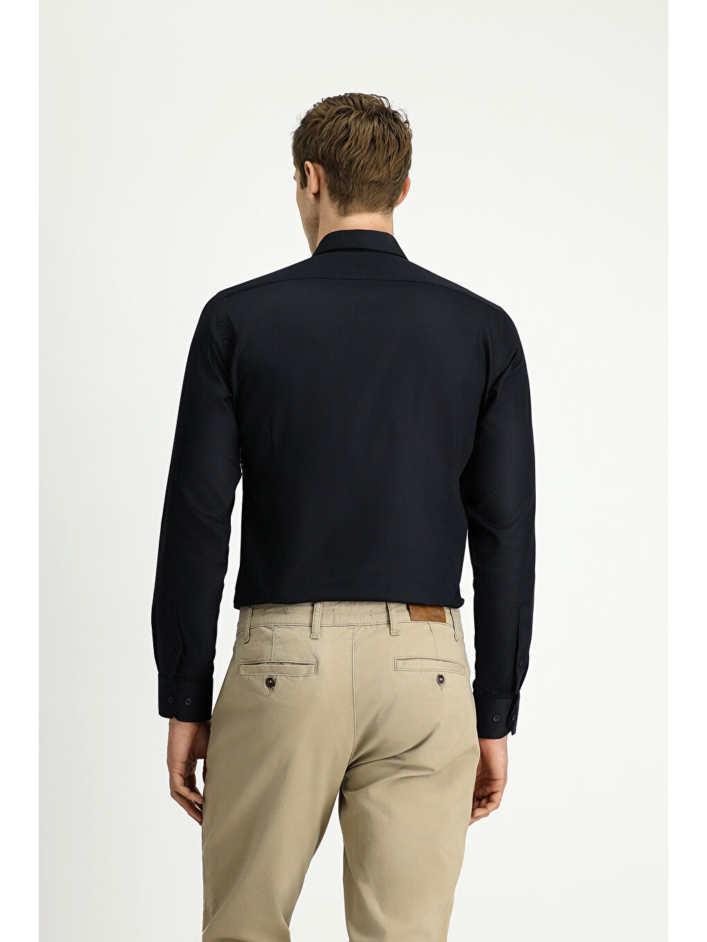 Siyah Uzun Kol Slim Fit Dar Kesim Klasik Non Iron Pamuklu Gömlek-4