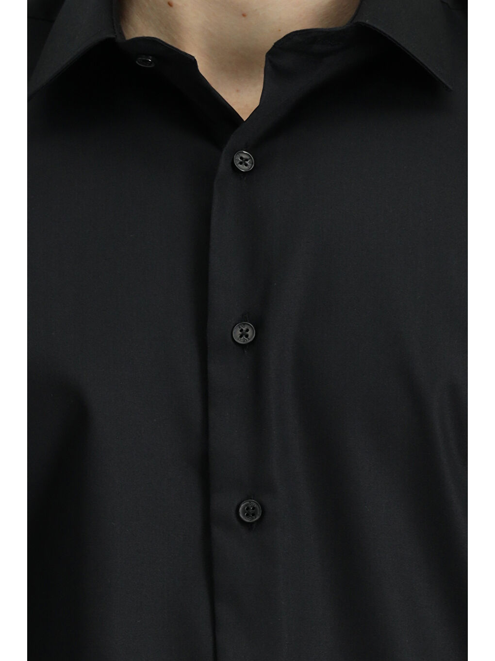 Siyah Uzun Kol Slim Fit Dar Kesim Klasik Non Iron Pamuklu Gömlek-5